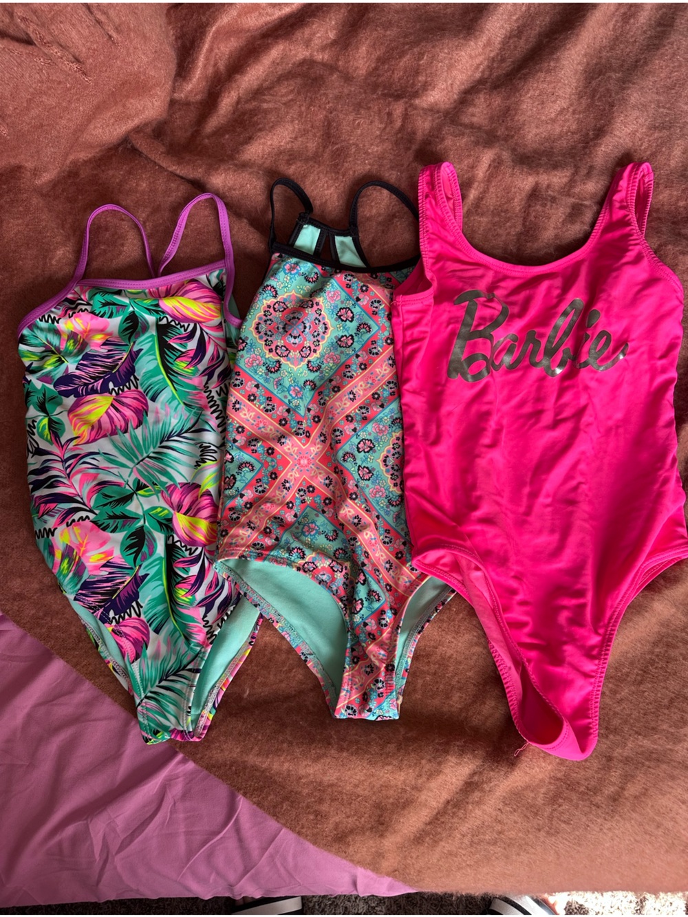 Lot of 3 Girls' One-Piece Swimsuits - Small (6/7)